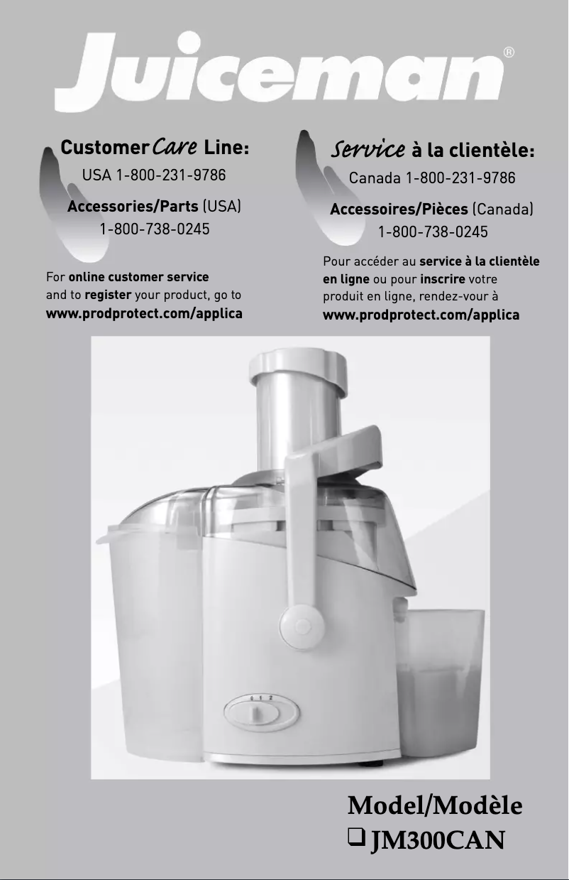 Page n°1 - Manuel utilisateur Juiceman JM300CAN