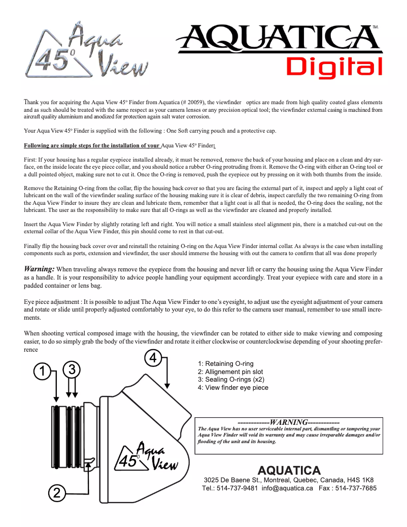 Image de la première page du manuel de l'appareil Aqua View 45°