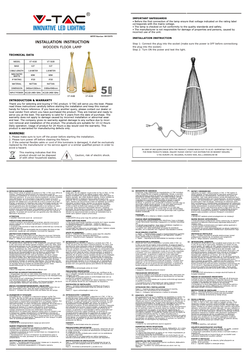 Page 1 de la notice Manuel utilisateur V-TAC VT-4150