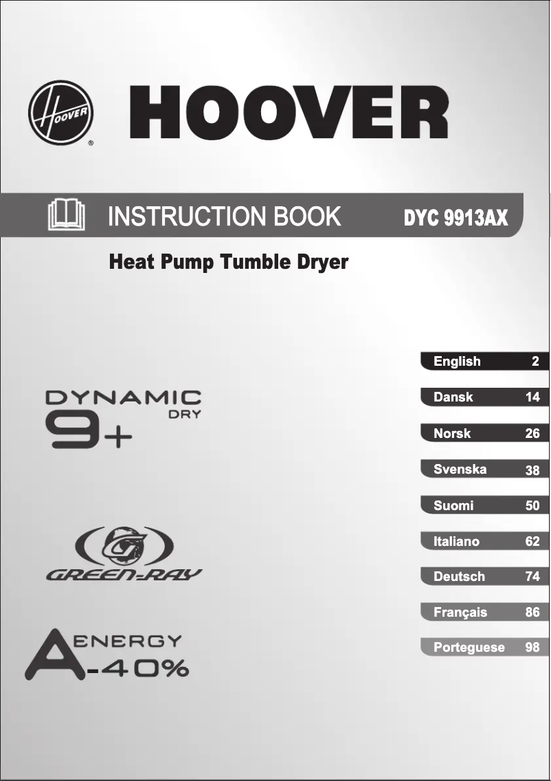 Page n°1 - Manuel utilisateur Hoover DYC 9913AX-84