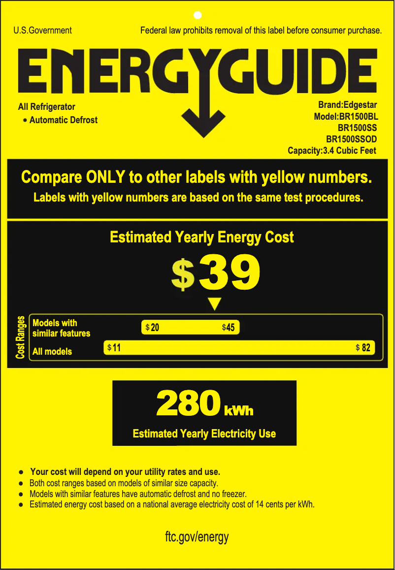 Página 1 del manual Etiqueta energética EdgeStar BR1500BL