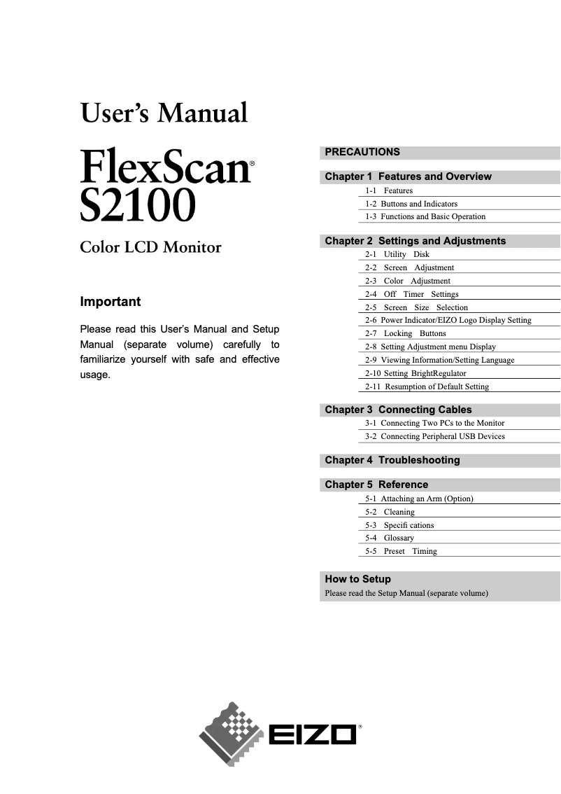 Page 1 de la notice Manuel utilisateur Eizo FlexScan S2100-M