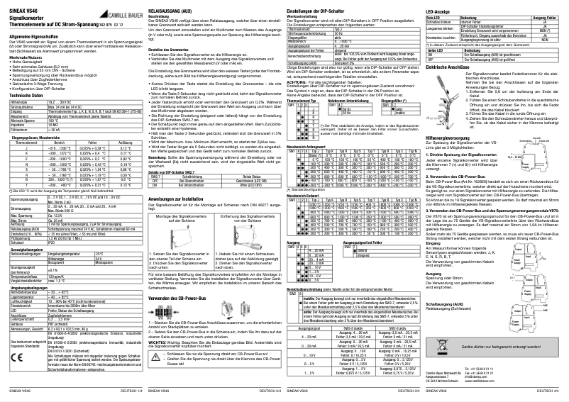 Page n°1 - Manuel utilisateur Camille Bauer SINEAX VS46