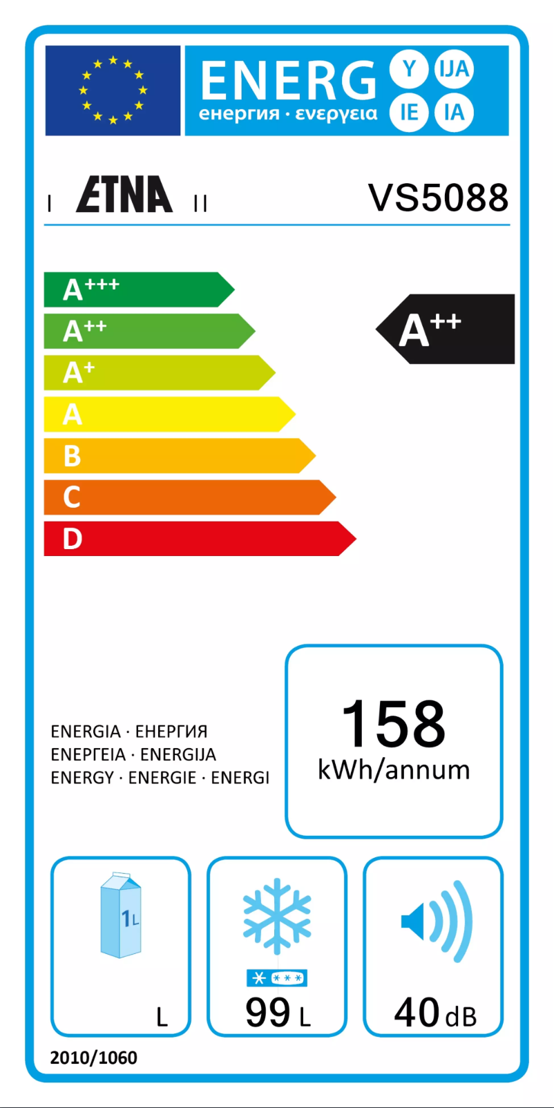 Page n°1 - Label énergétique Etna VS5088