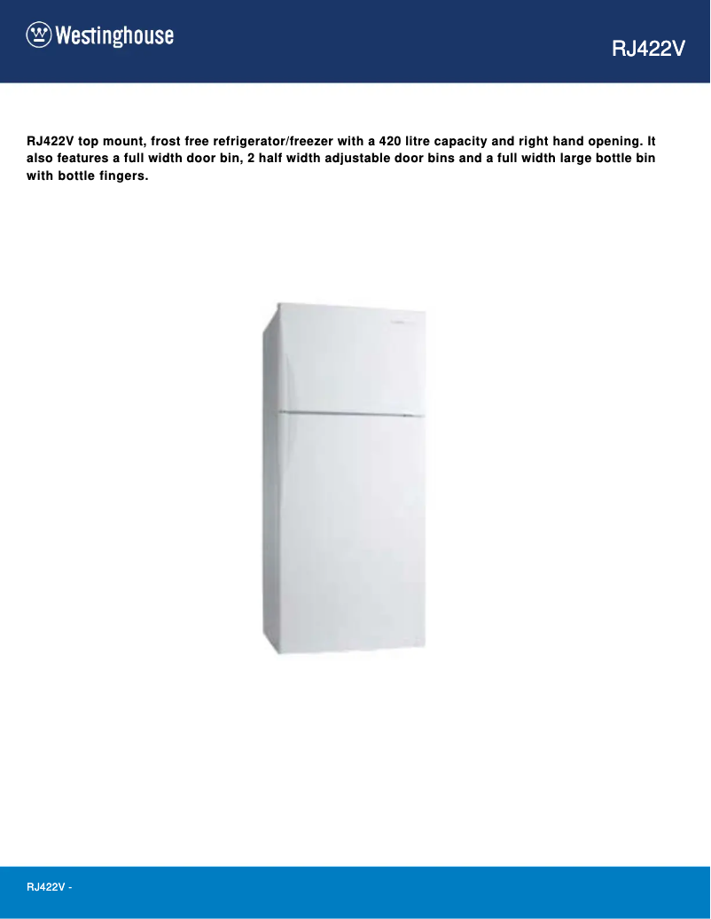 Página 1 del manual Ficha técnica Westinghouse RJ422V