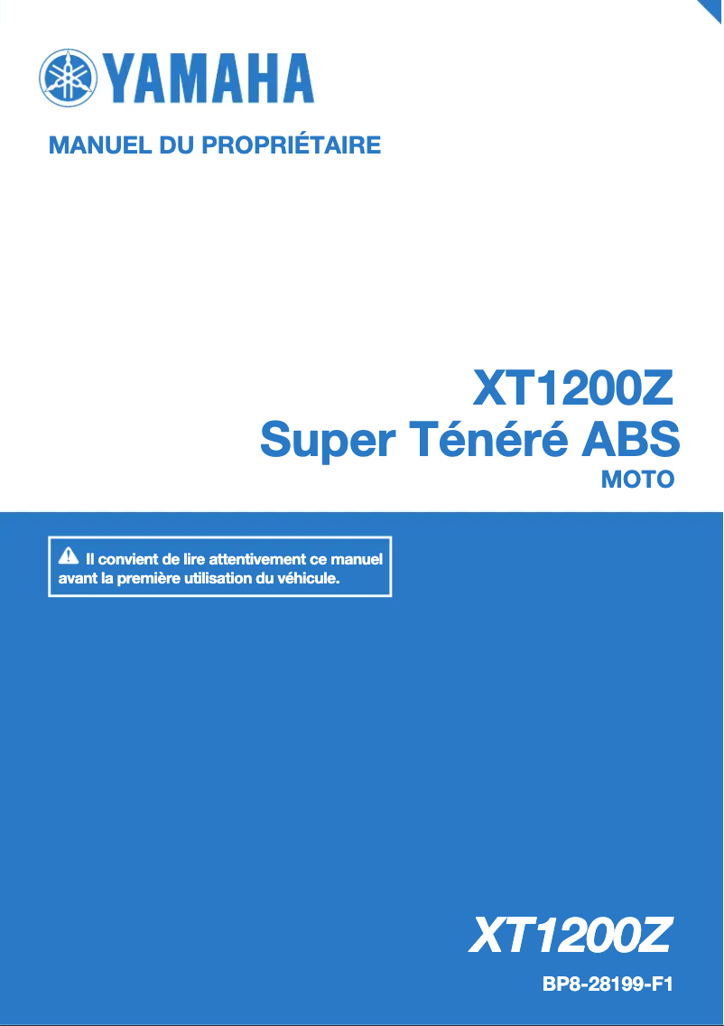 Page 1 de la notice Manuel utilisateur Yamaha XT1200Z (2019)