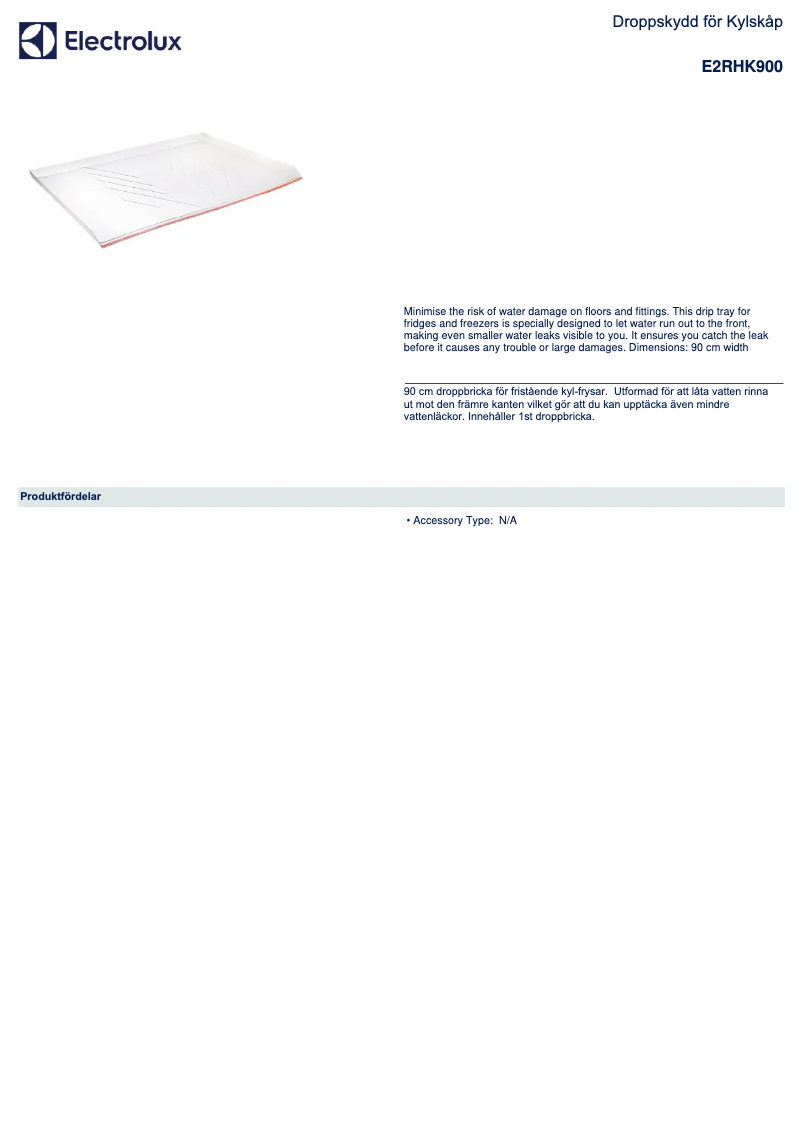 Page 1 de la notice Fiche technique Electrolux E2RHK900