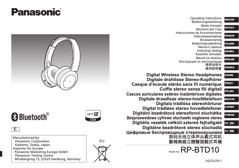 Página 1 del manual Manual de usuario Panasonic RP-BTD10