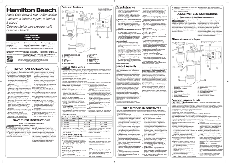 Page 1 de la notice Manuel utilisateur Hamilton Beach 42500