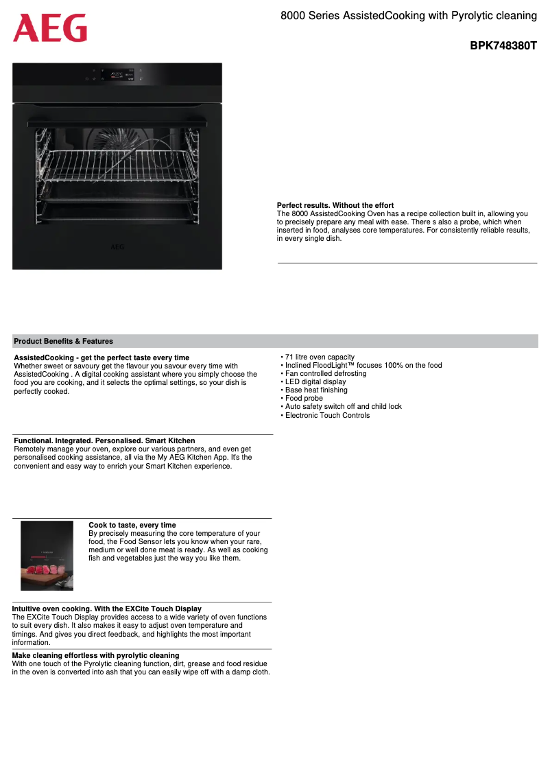 Page 1 de la notice Fiche technique AEG BPK748380T