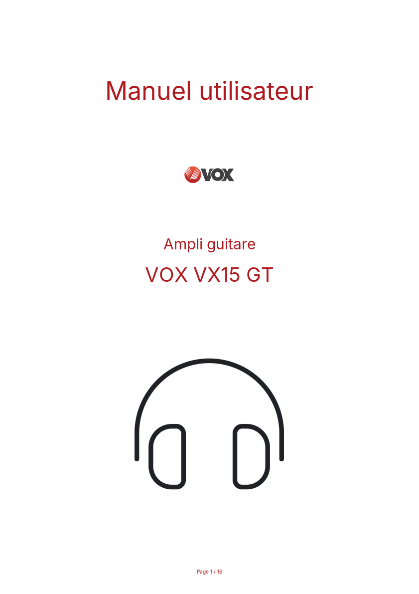 Image de la première page du manuel de l'appareil VX15 GT