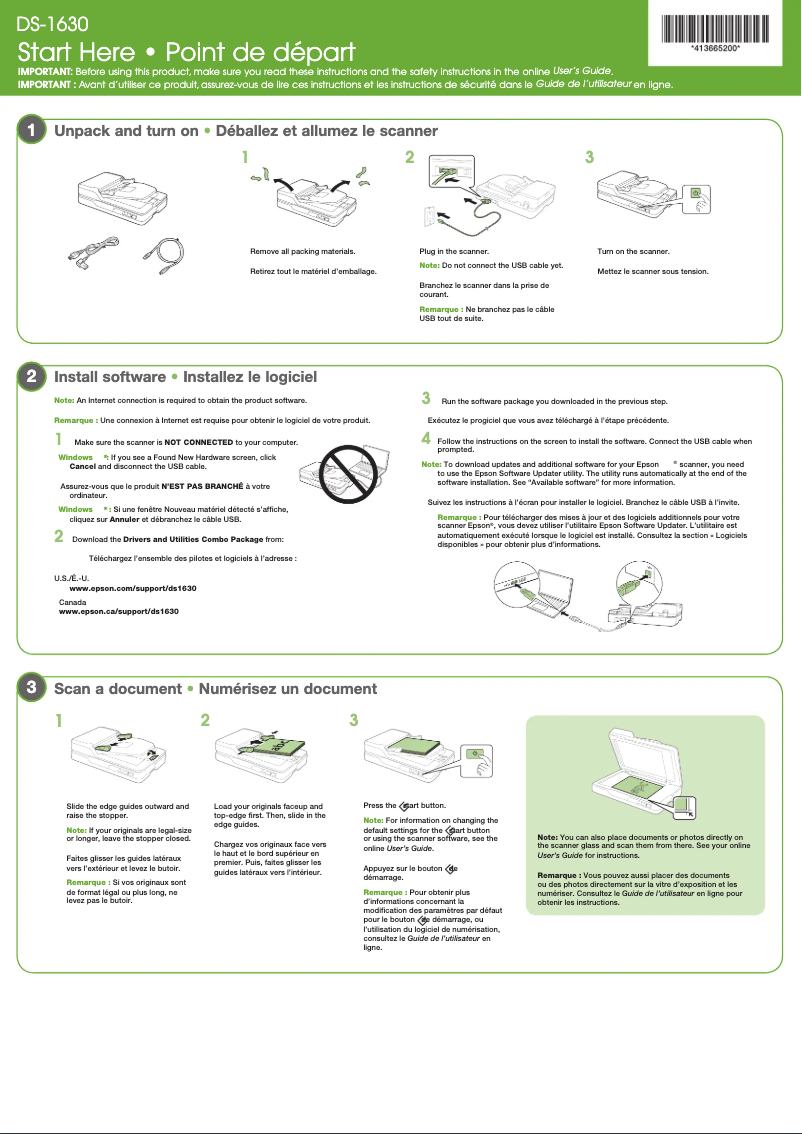 Página 1 del manual Guía de instalación Epson WorkForce DS-1630