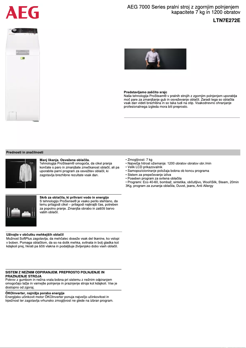 Page 1 de la notice Fiche technique AEG LTN7E272E