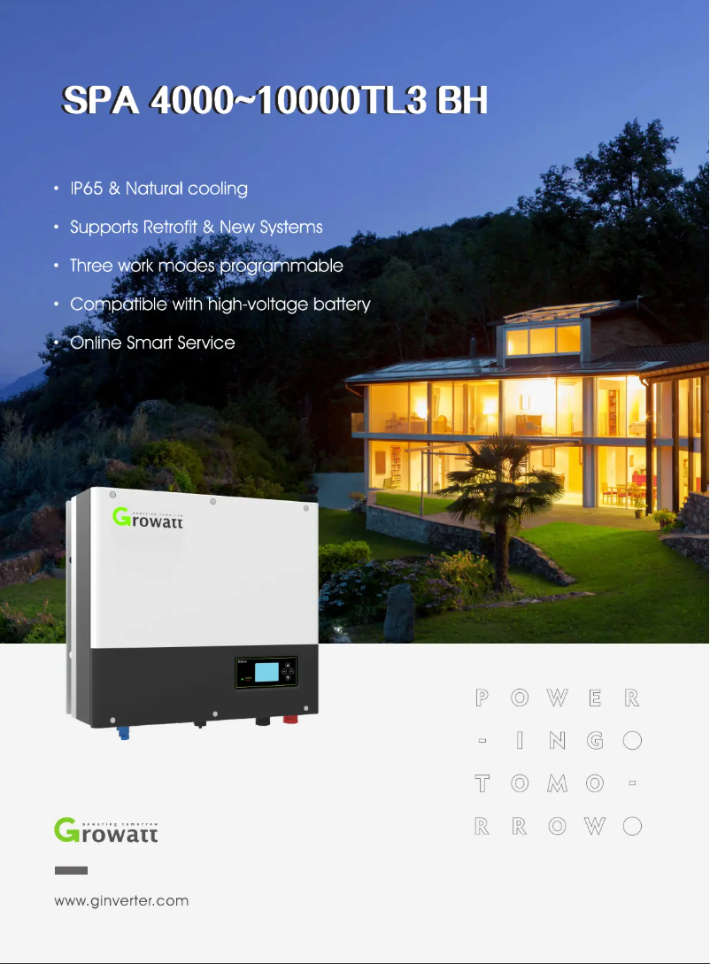 Page 1 de la notice Fiche technique Growatt SPA 6000TL3 BH