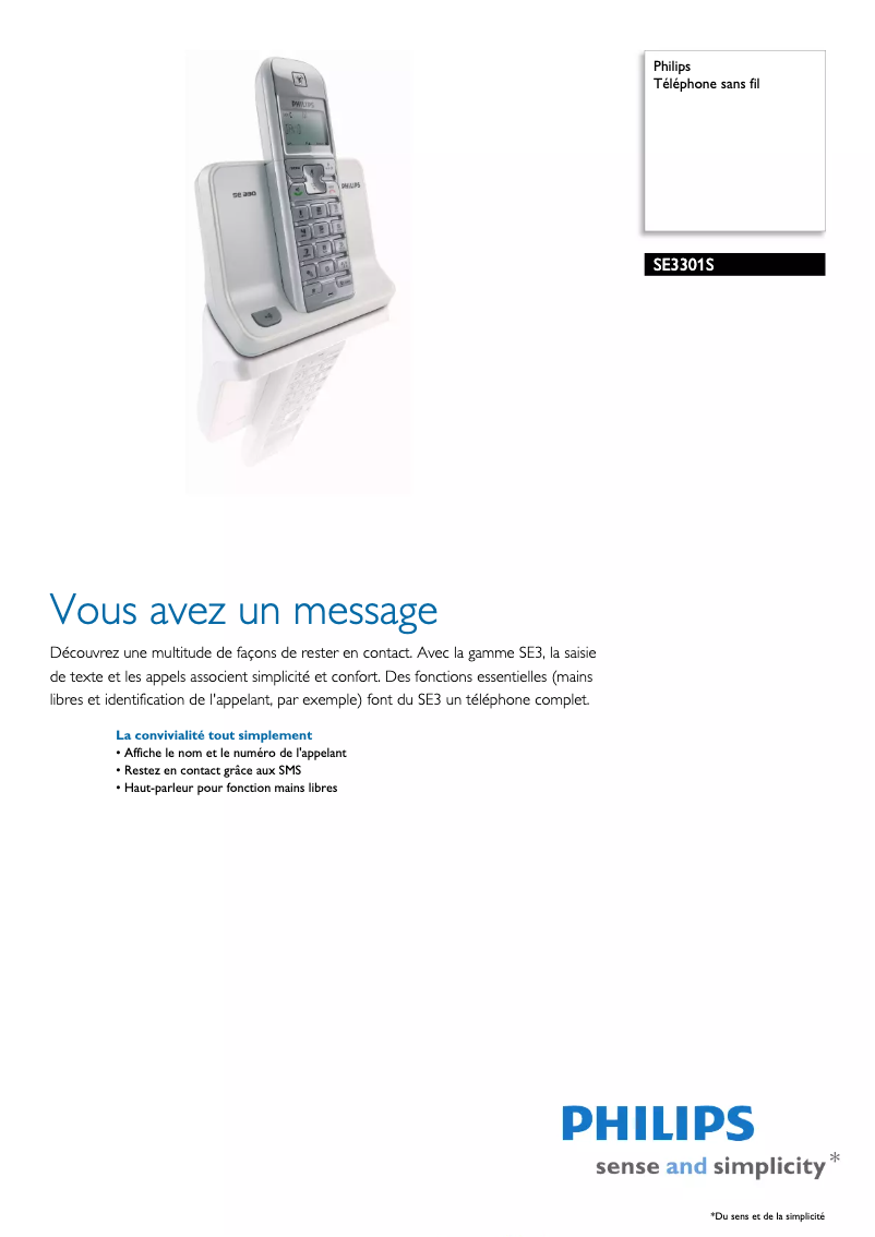 Página 1 del manual Ficha técnica Philips SE3301S