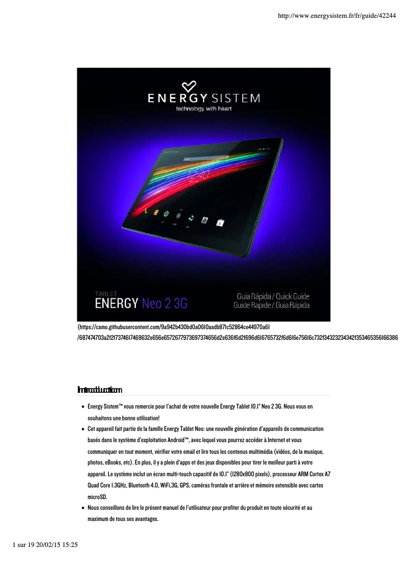 Page 1 de la notice Manuel utilisateur Energy Sistem Neo 2 3G