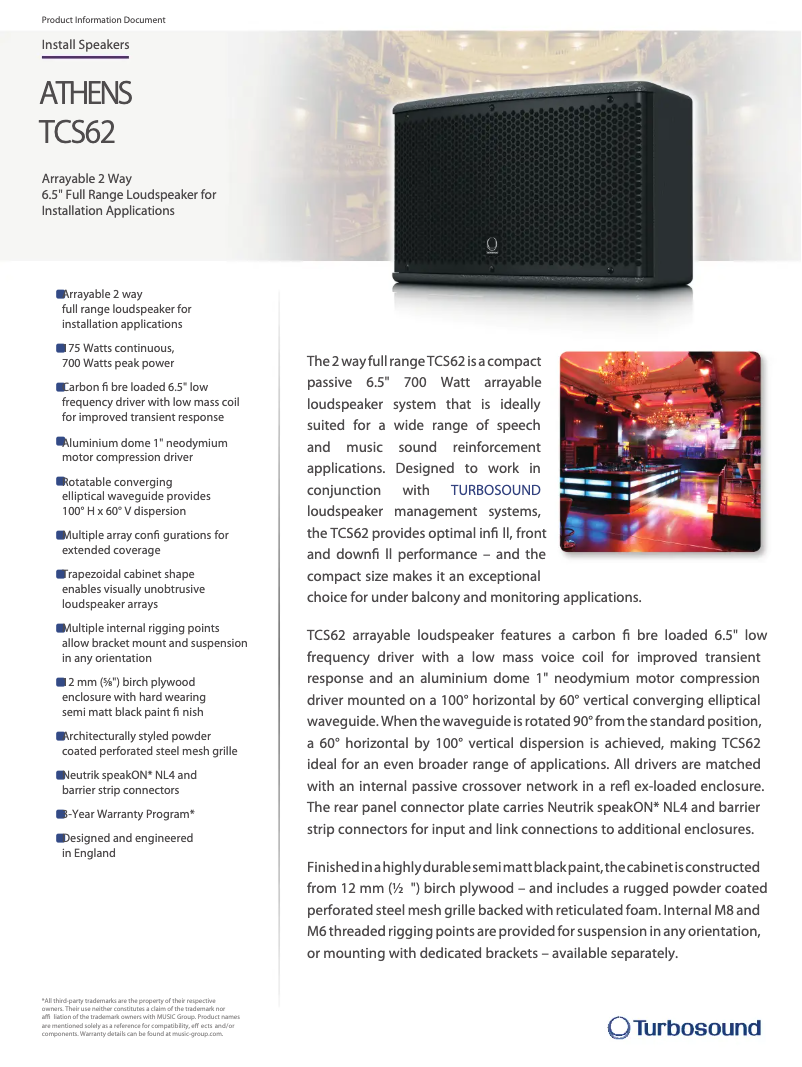 Page n°1 - Fiche technique Turbosound TCS62