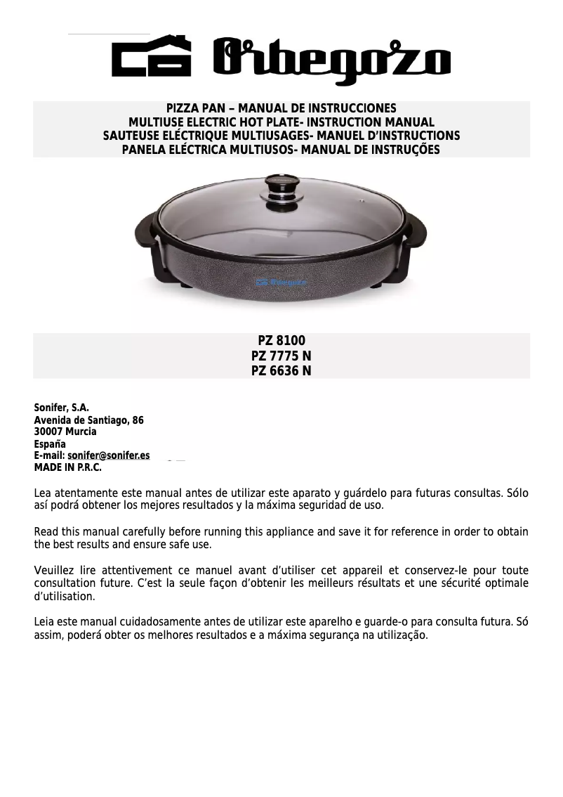 Page 1 de la notice Manuel utilisateur Orbegozo PZ 7775