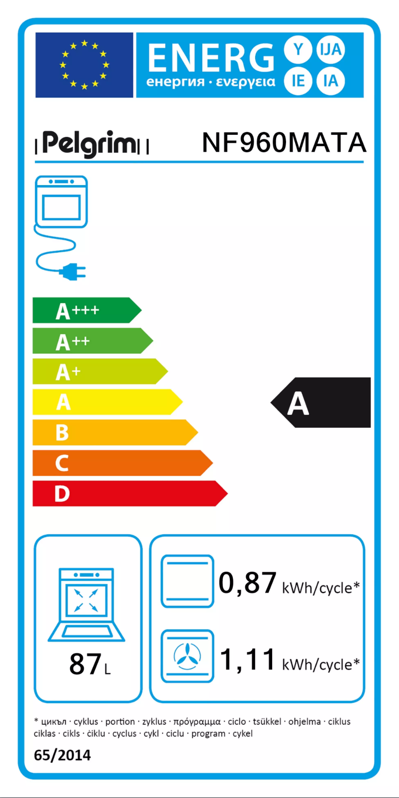 Page n°1 - Label énergétique Pelgrim NF960MATA