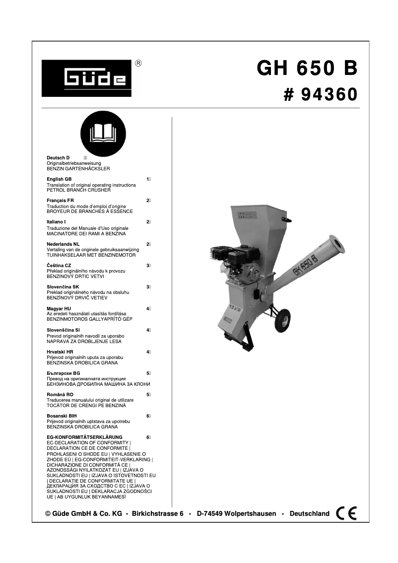 Page 1 de la notice Manuel utilisateur Güde GH 650 B