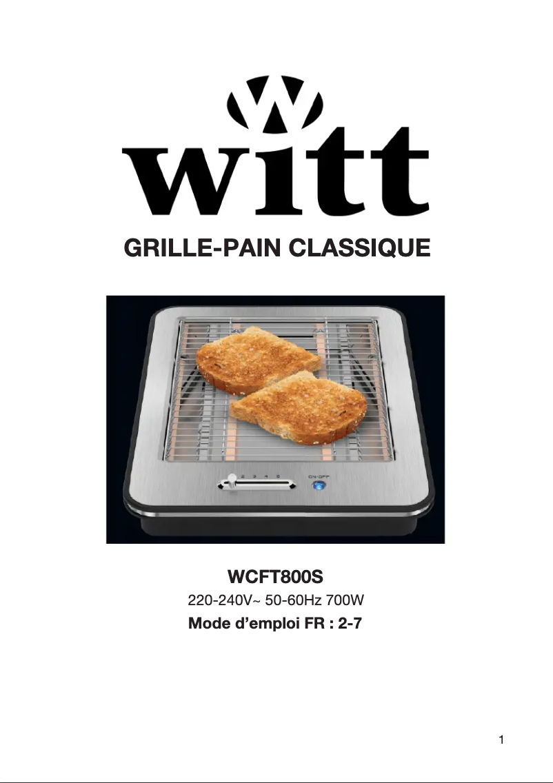 Page n°1 - Manuel utilisateur Witt WCFT800S
