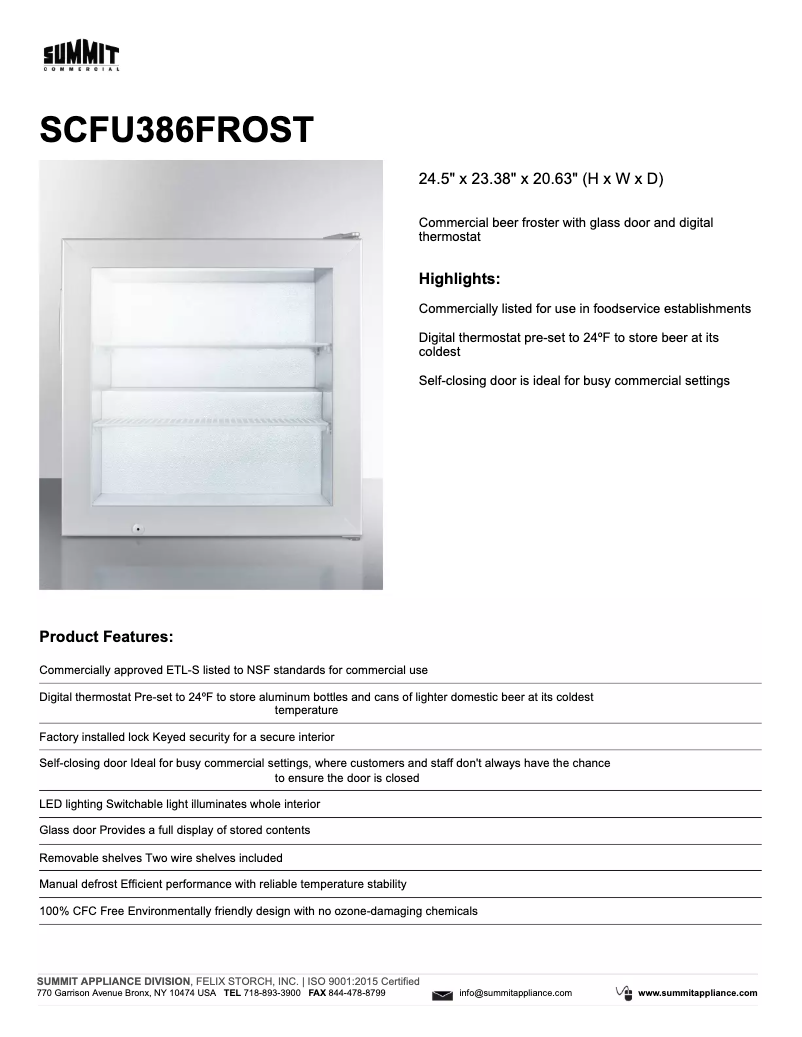 Page 1 de la notice Manuel utilisateur Summit SCFU386FROST