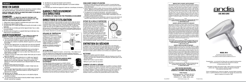 Page 1 de la notice Manuel utilisateur Andis MI-6