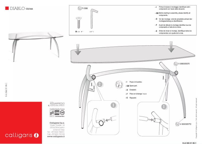 Page n°1 - Manuel utilisateur Calligaris .com CS/366-RC 160 G