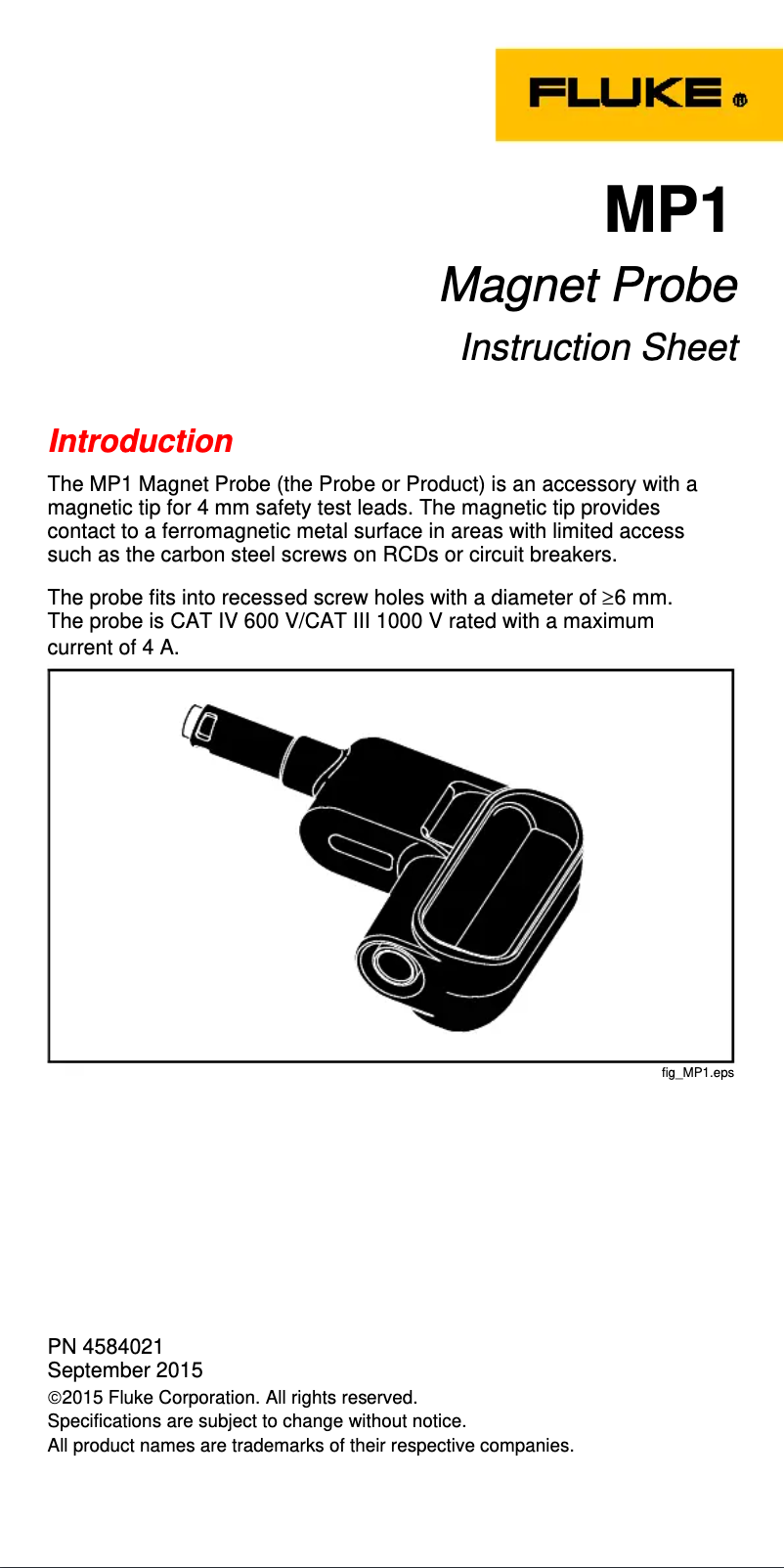 Page 1 de la notice Manuel utilisateur Fluke MP1