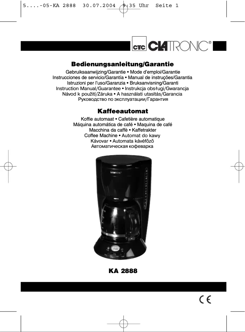 Page 1 de la notice Manuel utilisateur Clatronic KA 2888