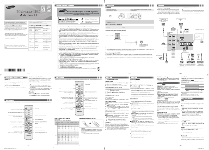 Page 1 de la notice Manuel utilisateur Samsung UA48H5142AR