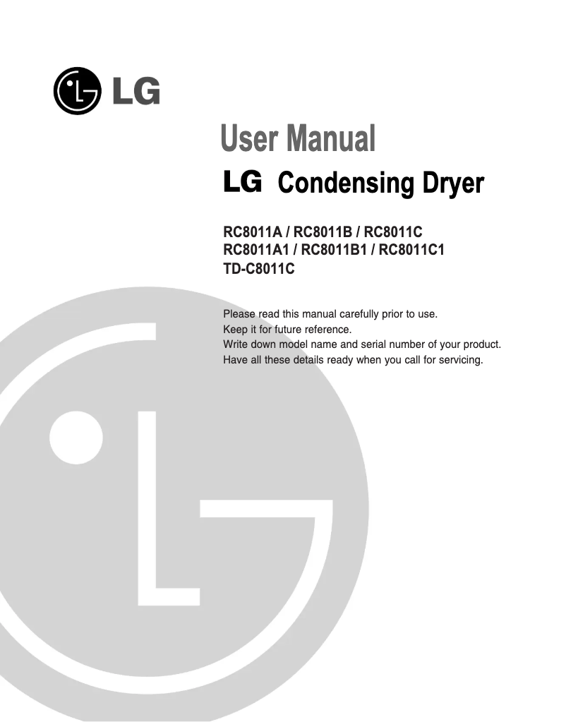 Page 1 de la notice Manuel utilisateur LG TD-C8011C
