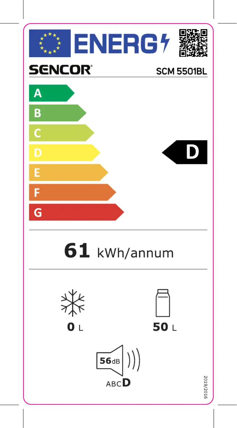 Page 1 de la notice Label énergétique Sencor SCM 5501BL