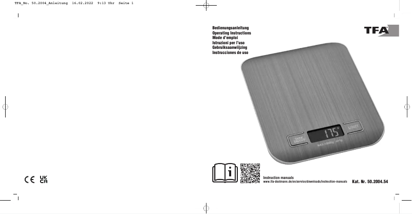 Page 1 de la notice Manuel utilisateur TFA Amaretti 50.2004.54