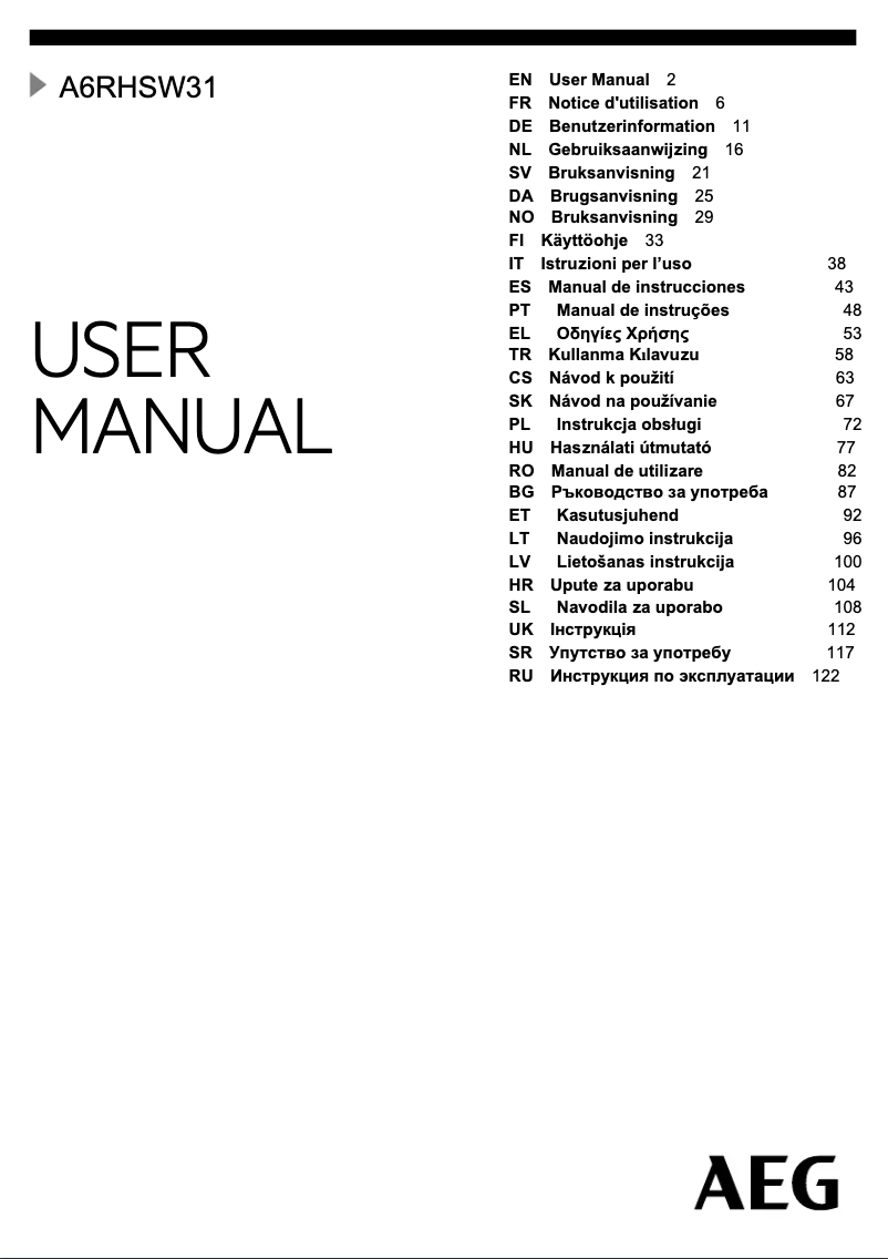 Page n°1 - Manuel utilisateur AEG A6RHSW31