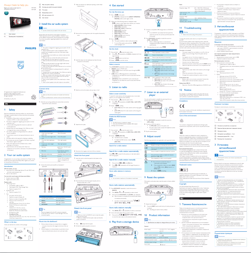Page n°1 - Guide de démarrage rapide Philips CarStudio CE132G