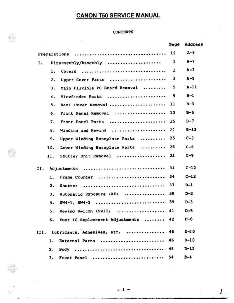 Image de la première page du manuel de l'appareil T50
