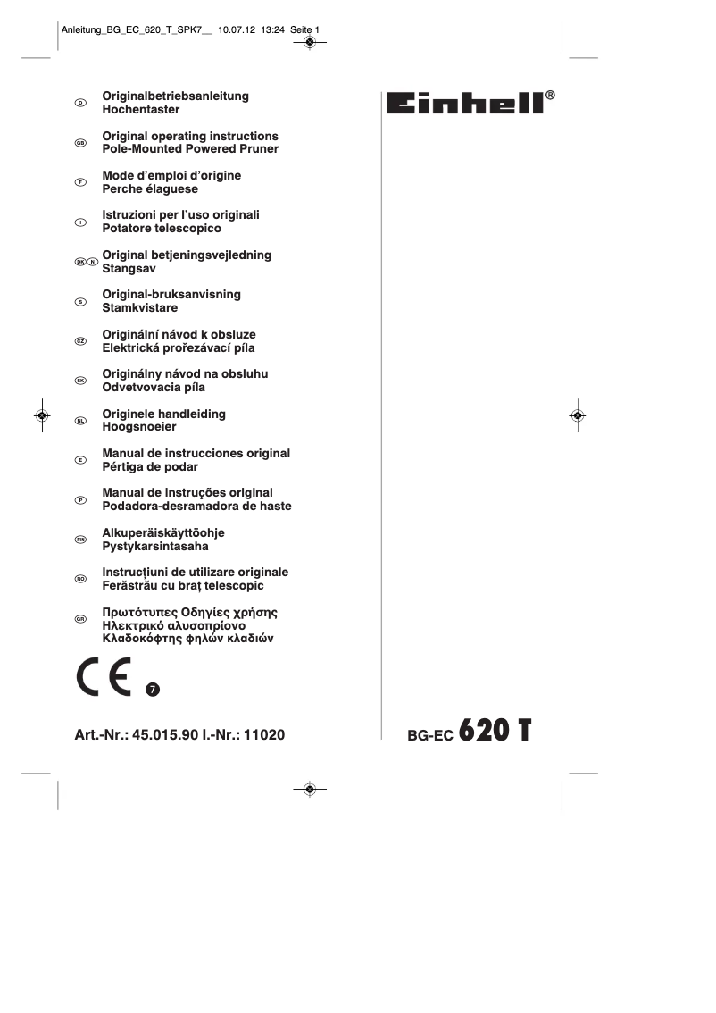 Page 1 de la notice Mode d'emploi Einhell BG-EC 620 T