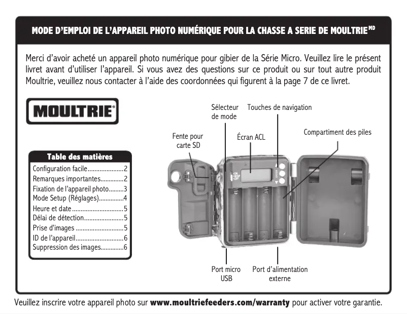 Page 1 de la notice Manuel utilisateur Moultrie Micro-42