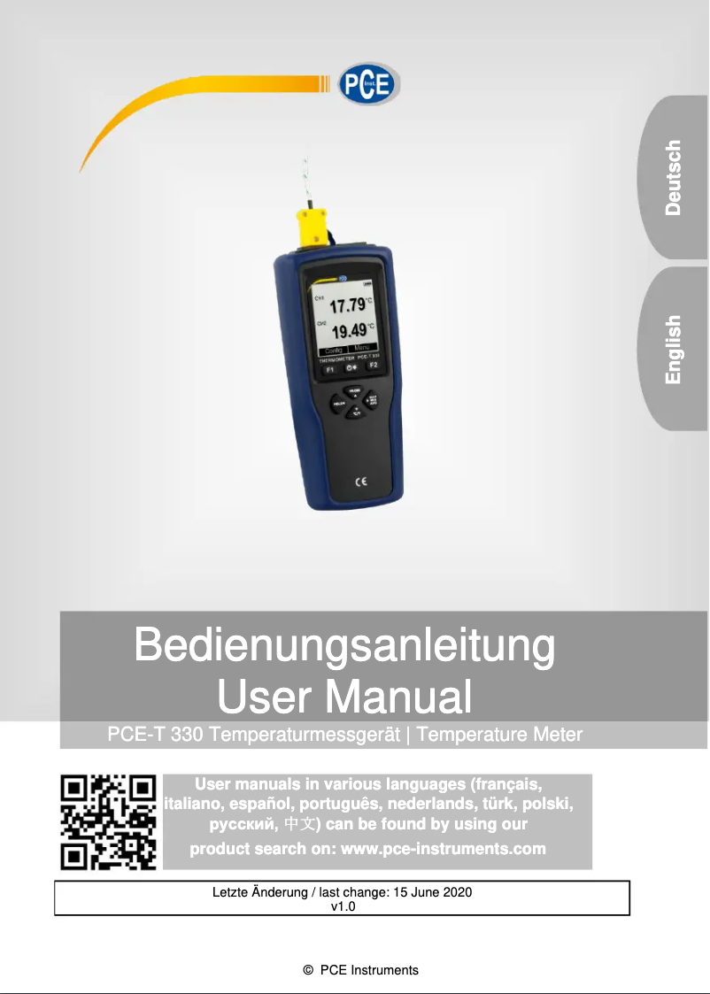 Page n°1 - Manuel utilisateur PCE Instruments PCE-T 330