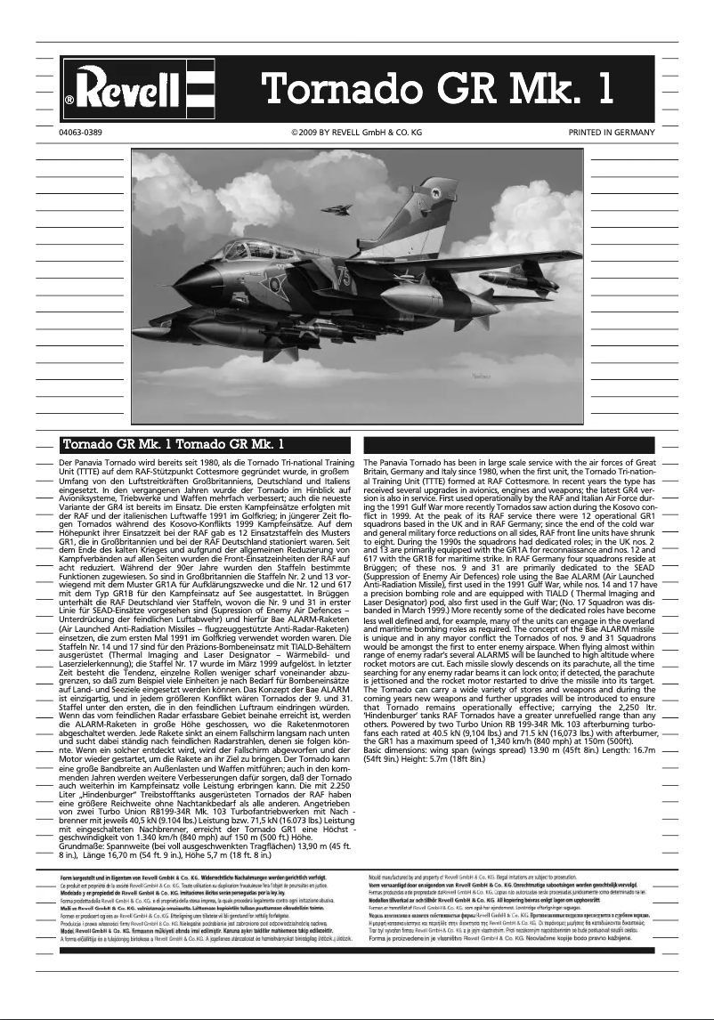 Page 1 de la notice Manuel utilisateur Revell Tornado GR Mk.1