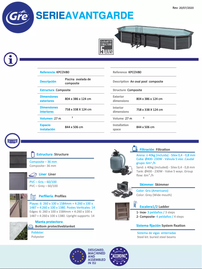 Page 1 de la notice Fiche technique Gre KPCOV80