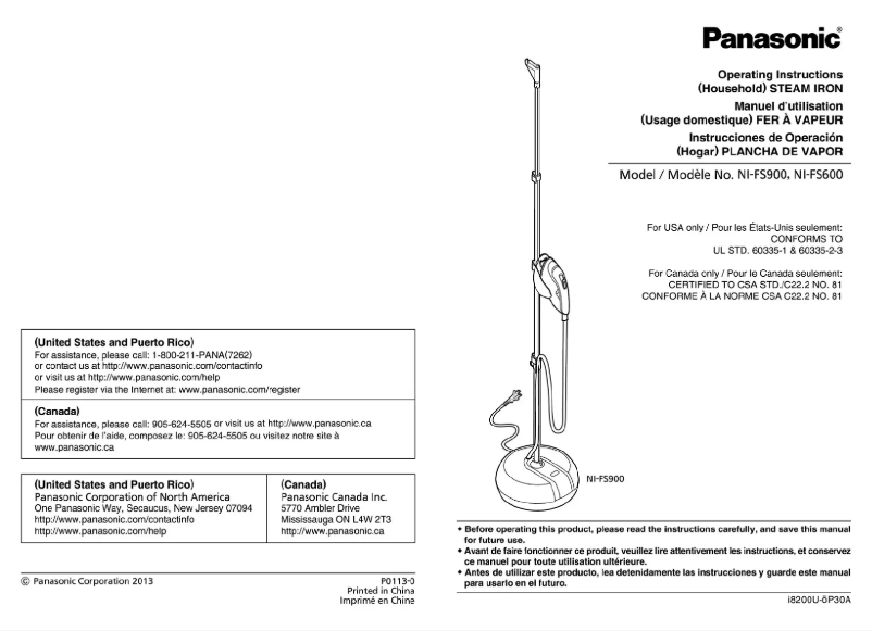 Page 1 de la notice Manuel utilisateur Panasonic NI-FS900