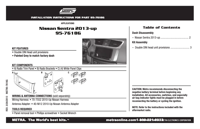 Page n°1 - Manuel utilisateur Metra 95-7618G