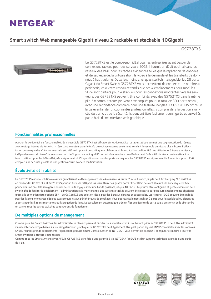 Image de la première page du manuel de l'appareil ProSafe GS728TXS