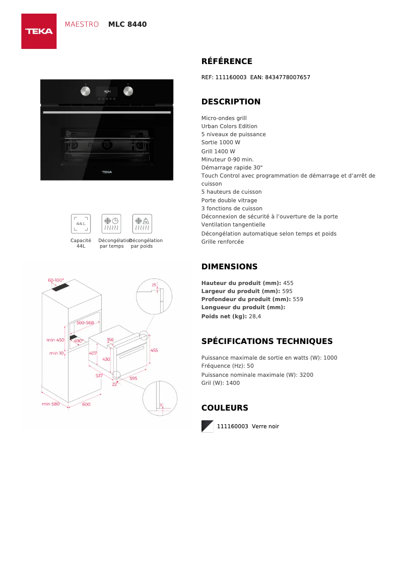 Page n°1 - Manuel utilisateur Teka MLC 8440