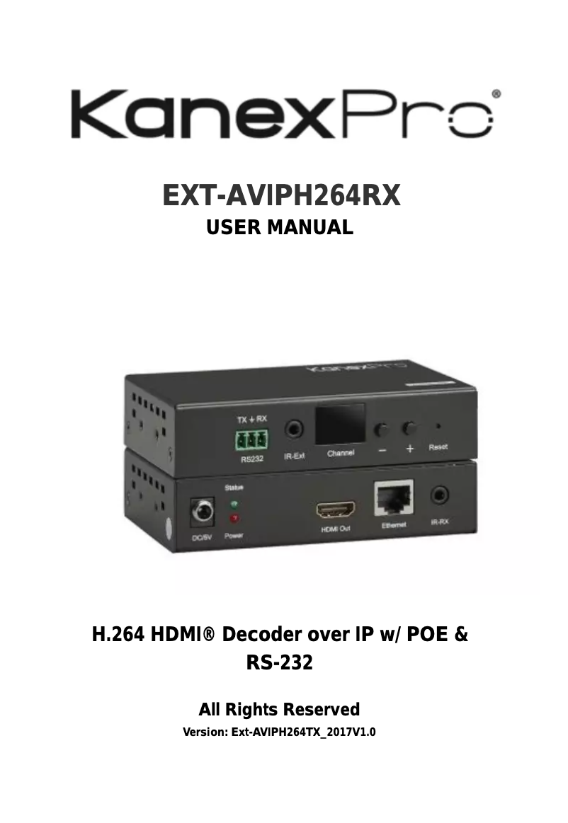 Page n°1 - Manuel utilisateur KanexPro EXT-AVIPH264RX