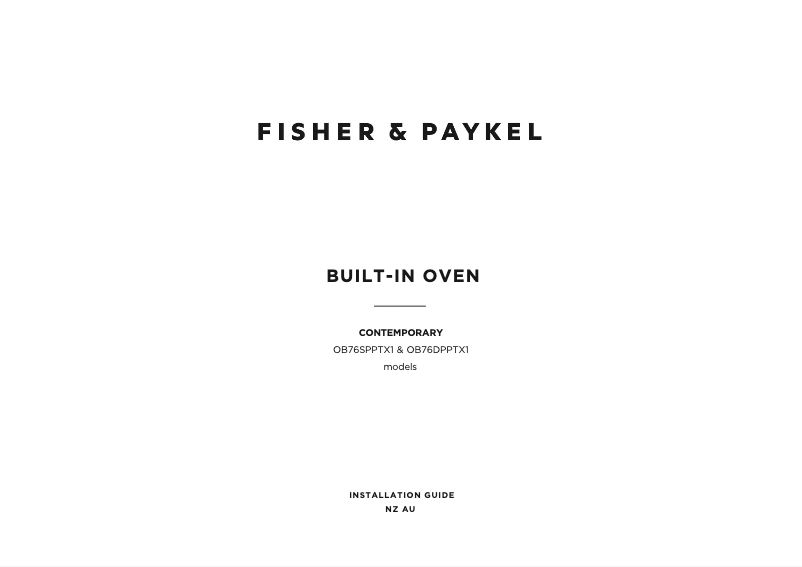 Page 1 de la notice Guide d'installation Fisher & Paykel OB76SPPTX1