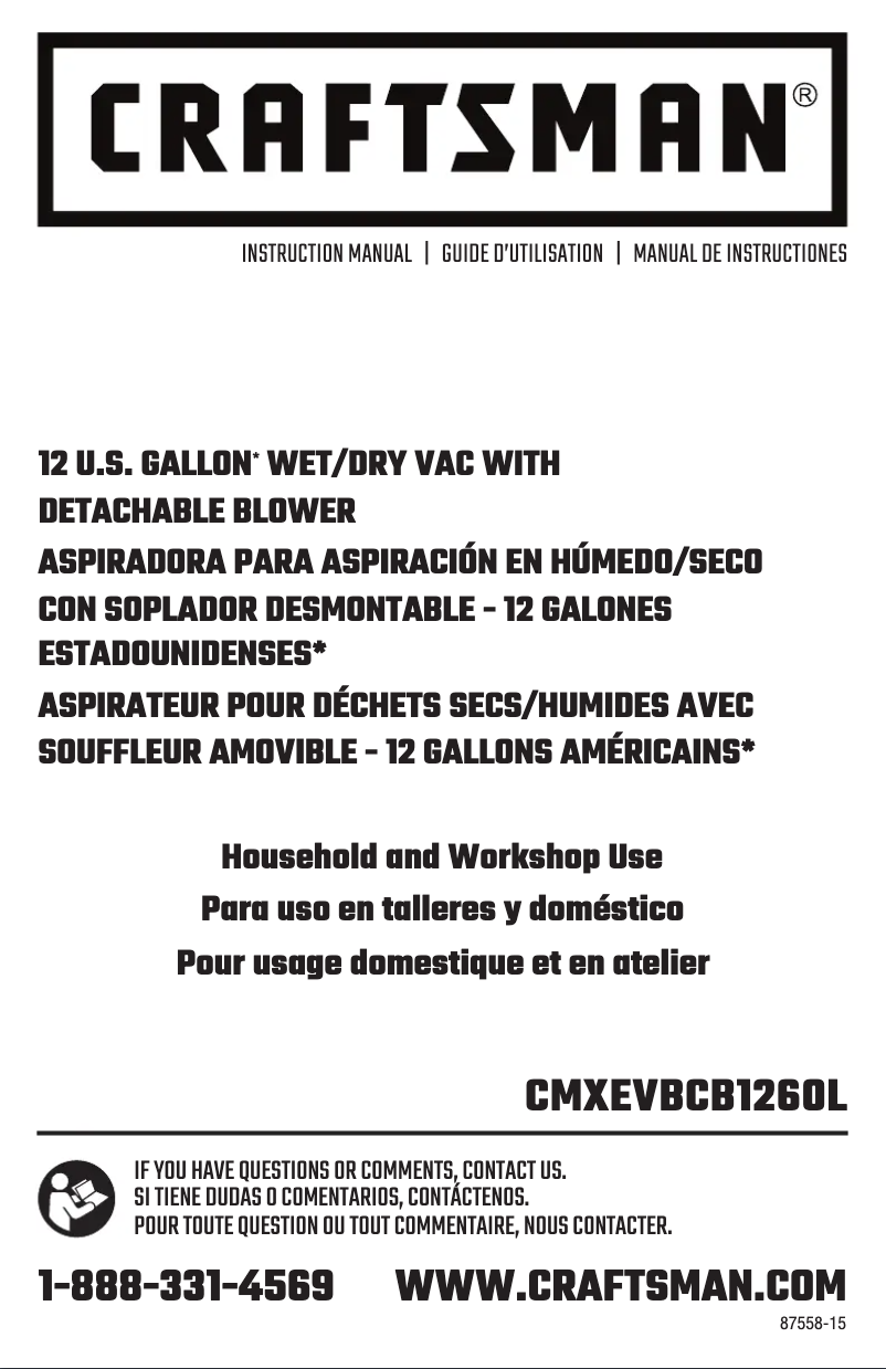 Page 1 de la notice Manuel utilisateur Craftsman CMXEVBCB1260L