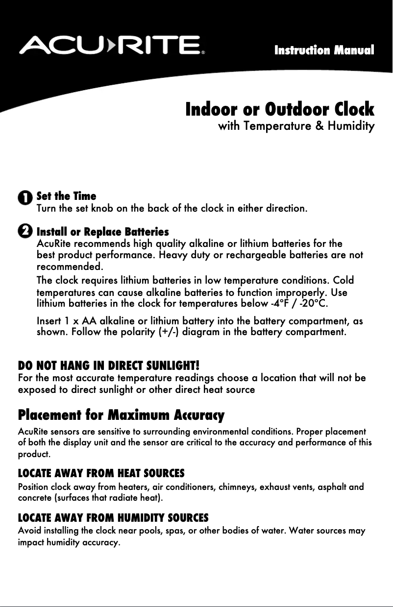 Page 1 de la notice Manuel utilisateur AcuRite 00920